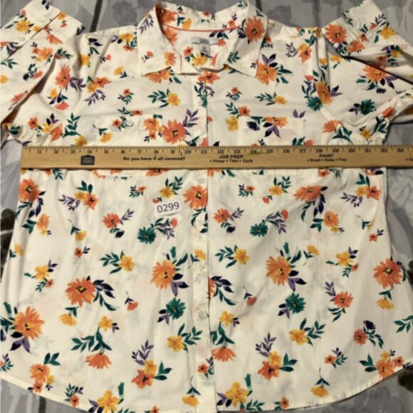 Croft & Barrow PXL Floral Lng Sleeve Multicolr Butn-Down collared Blouse w/pockt - Picture 11 of 13